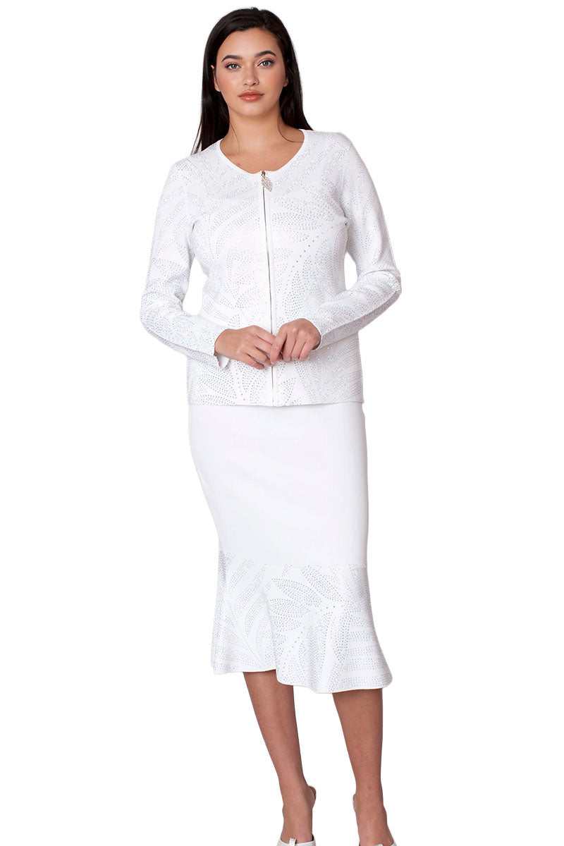 Kayla Knit Skirt Suit 5396-White Multi – Church suits for less