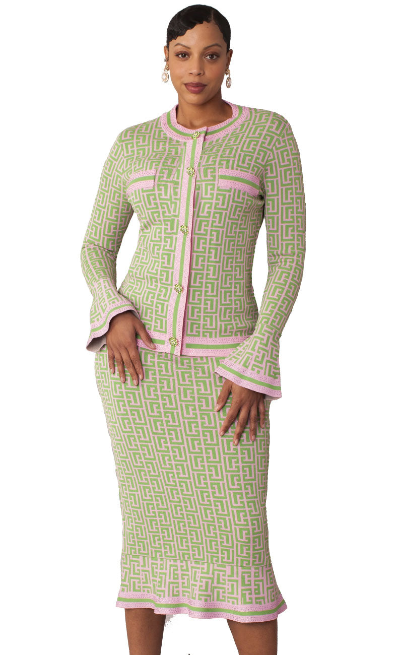Kayla Knit Suit 5331C-Olive/Pink - Church Suits For Less
