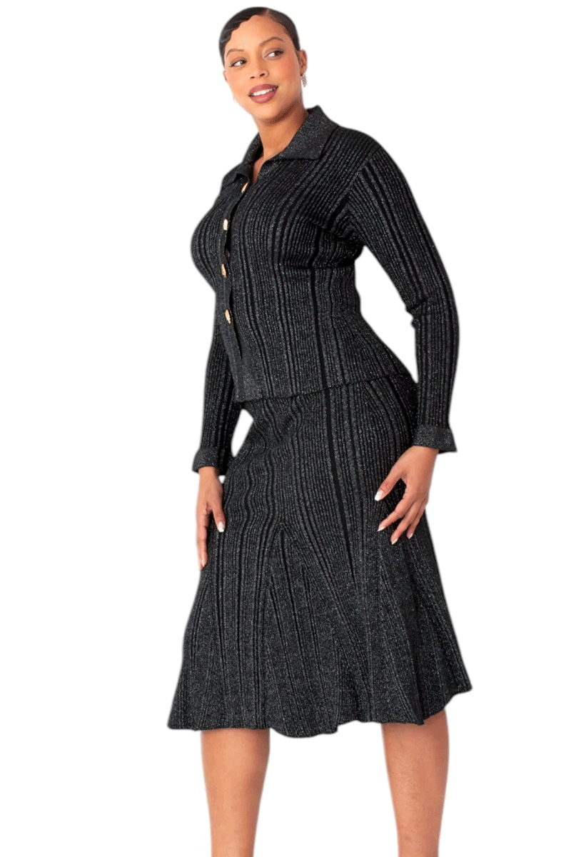 Kayla Knit Suit 51002-Black/Silver