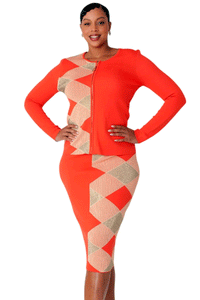 Kayla Knit Suit 5365-Orange/Gold