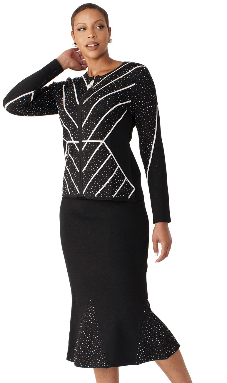 Kayla Knit Suit 5321-Black/Silver - Church Suits For Less
