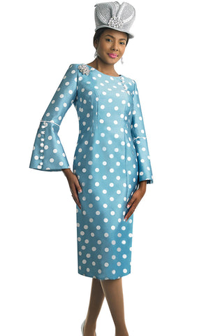 Lily And Taylor Dress 4816C-Steel Blue/White - Church Suits For Less