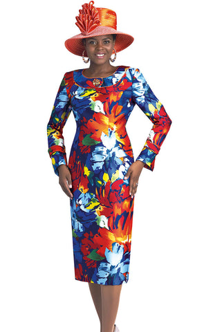 Lily And Taylor Dress 4712-Orange/Multi - Church Suits For Less