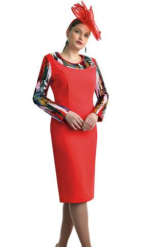 Lily And Taylor Dress 4742-Burnt Orange  Multi - Church Suits For Less