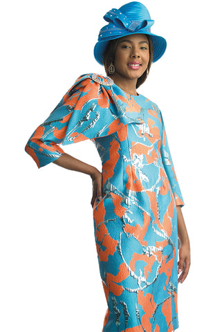 Lily And Taylor Dress 4859-Turquoise/Multi - Church Suits For Less