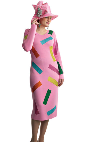 Lily And Taylor Dress 627-Rose/Multi - Church Suits For Less
