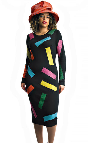 Lily And Taylor Dress 627-Black/Multi - Church Suits For Less