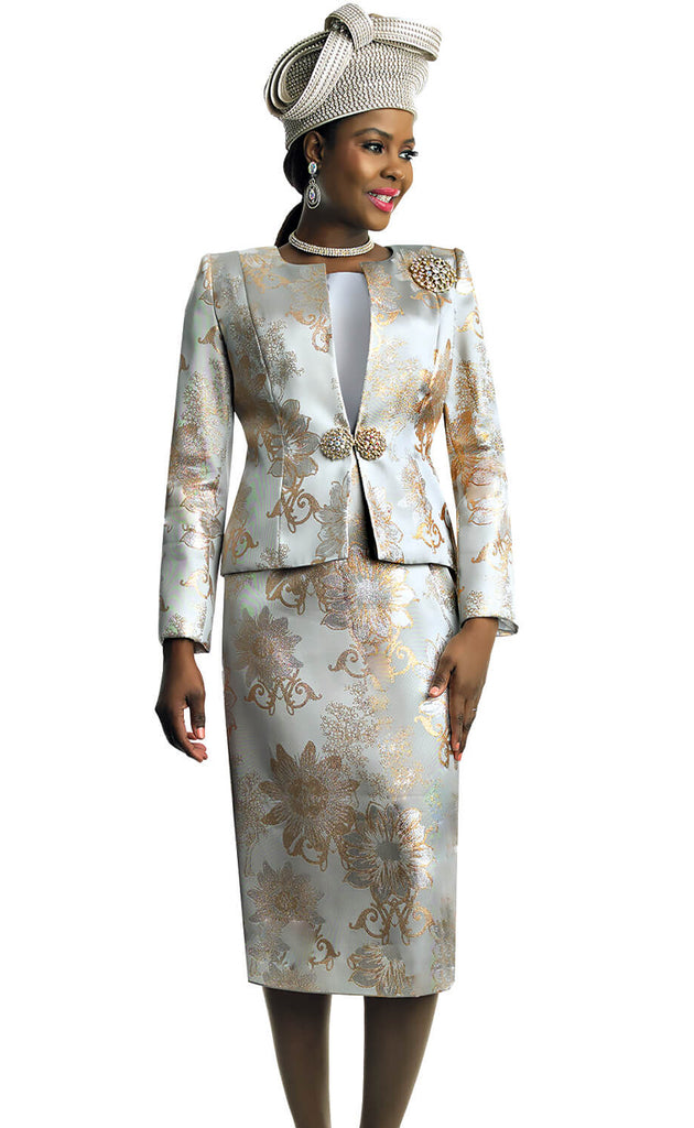 Lily And Taylor Suit 4855-Silver Multi - Church Suits For Less