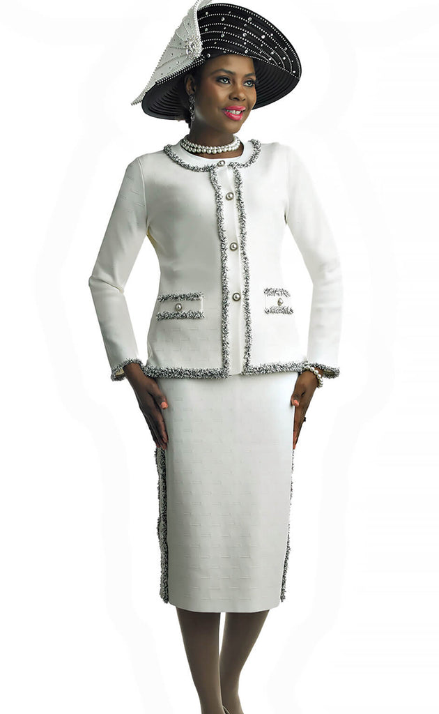 Lily And Taylor Suit 731-Ivory/Black - Church Suits For Less