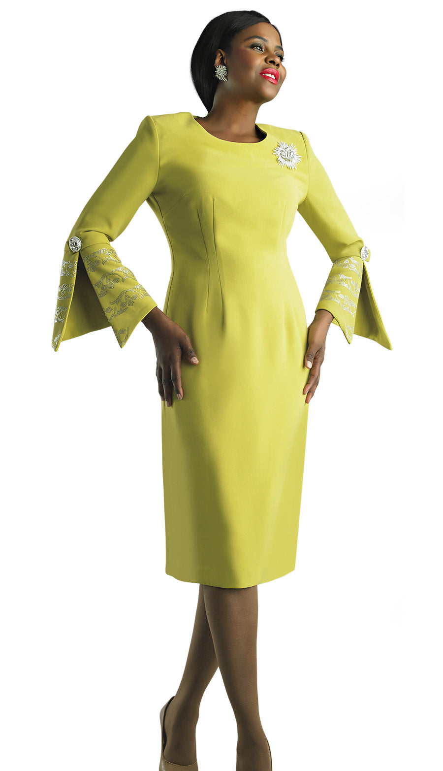 スーツ・フォーマル・ドレス UPPER EMBROIDERY FLARE DRESS Lily And Taylor Dress 4625-Kiwi – Church suits for less