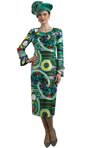 Lily And Taylor Dress 4712-Green/Multi - Church Suits For Less