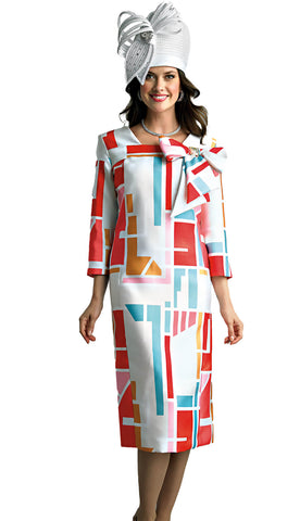 Lily And Taylor Dress 4812-Red/Multi - Church Suits For Less