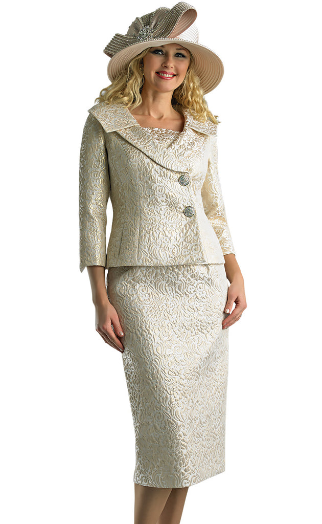 Lily And Taylor Suit 4648-Gold/Ivory - Church Suits For Less