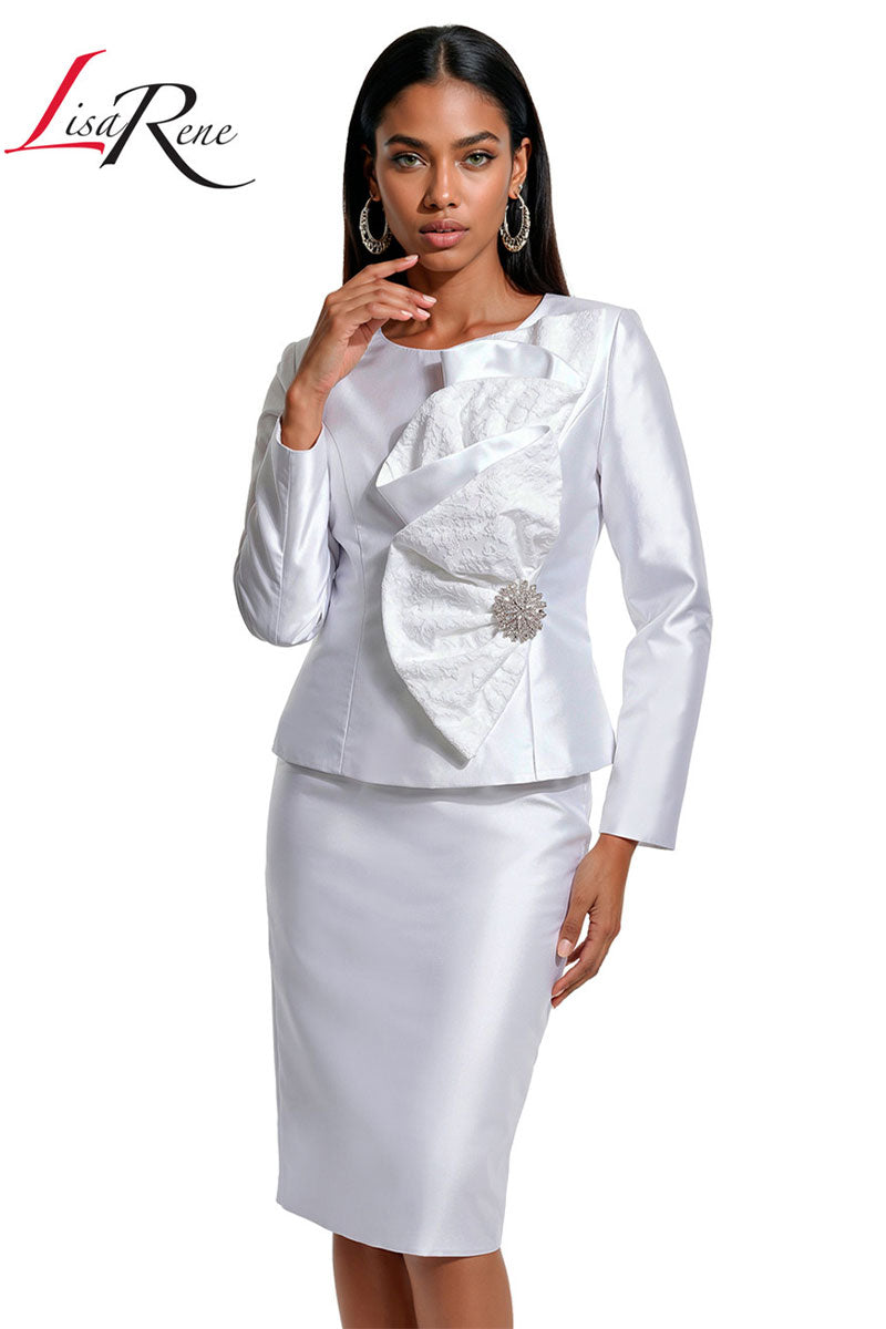 Lisa Rene Church Suit By Donna Vinci 3398-Pure White
