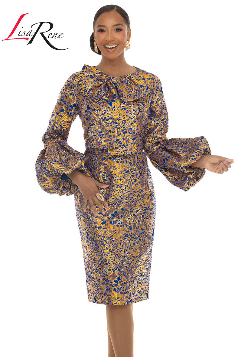 Lisa Rene Dress By Donna Vinci 3399-Gold Combo