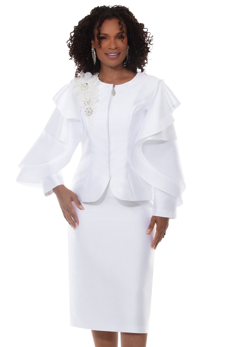 Lisa Rene Church Suit By Donna Vinci 3385-Pure White