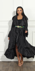 Luxe Moda Ruffle Trim Duster LM282 - Black - Church Suits For Less