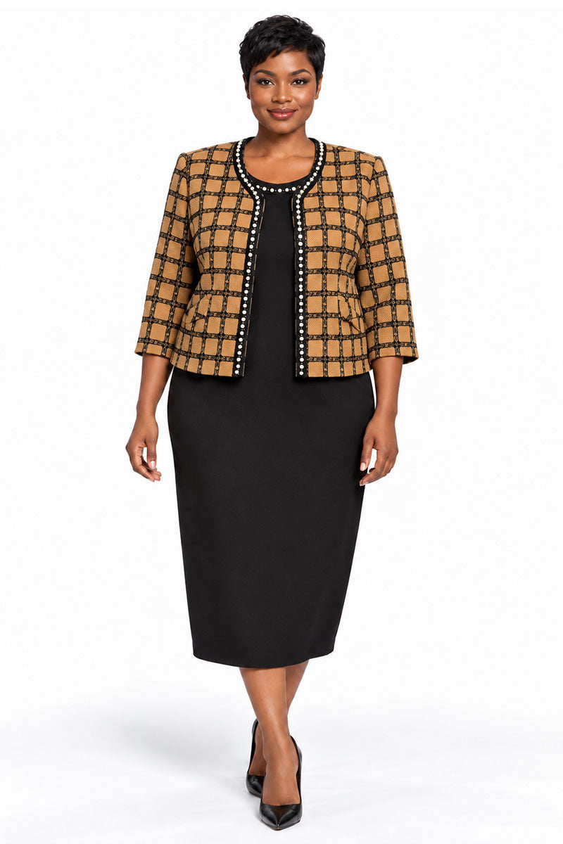 Maya Brooke Jacket Dress 4991-Camel/Black