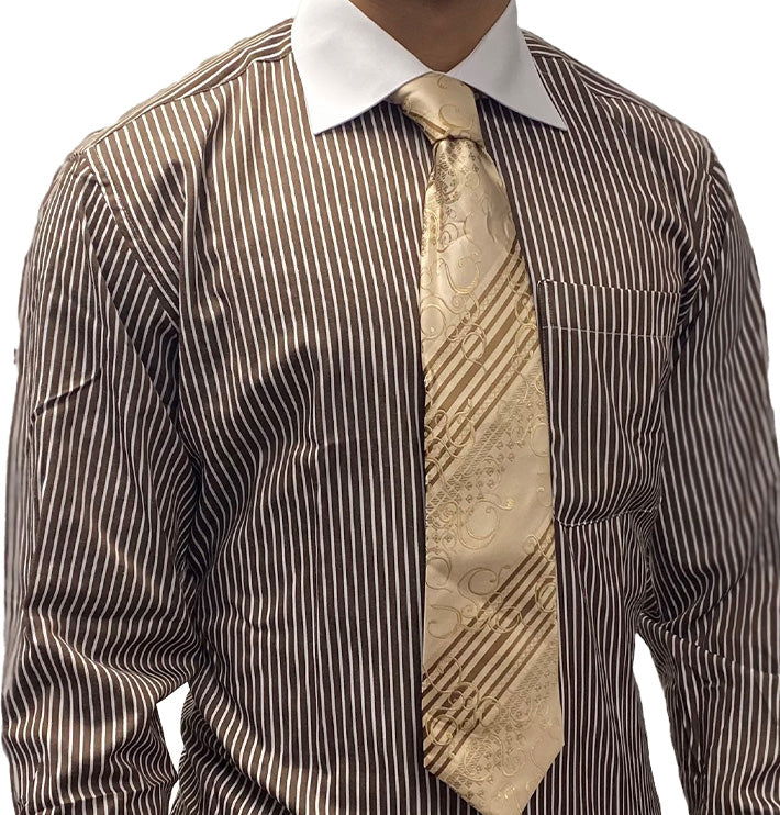 Men Shirt FL631-Brown - Church Suits For Less