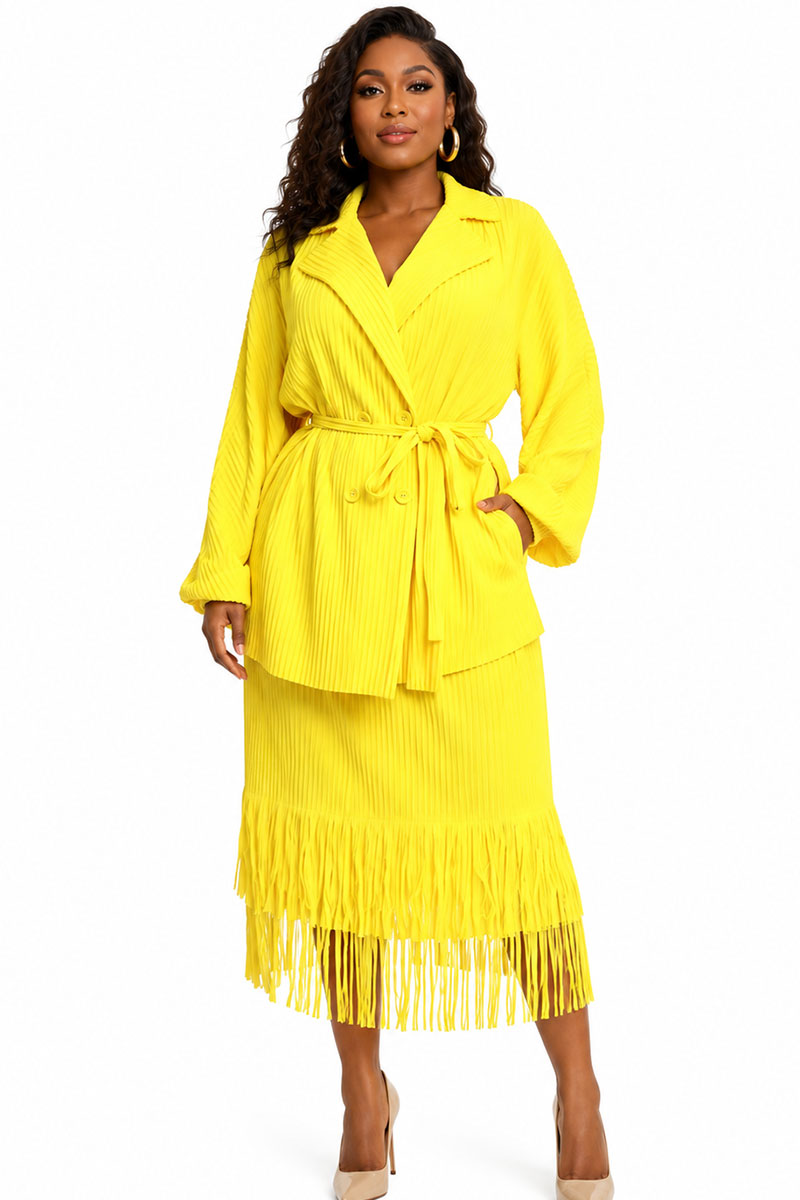 Modern Pleat Fringe Skirt Suit 83022