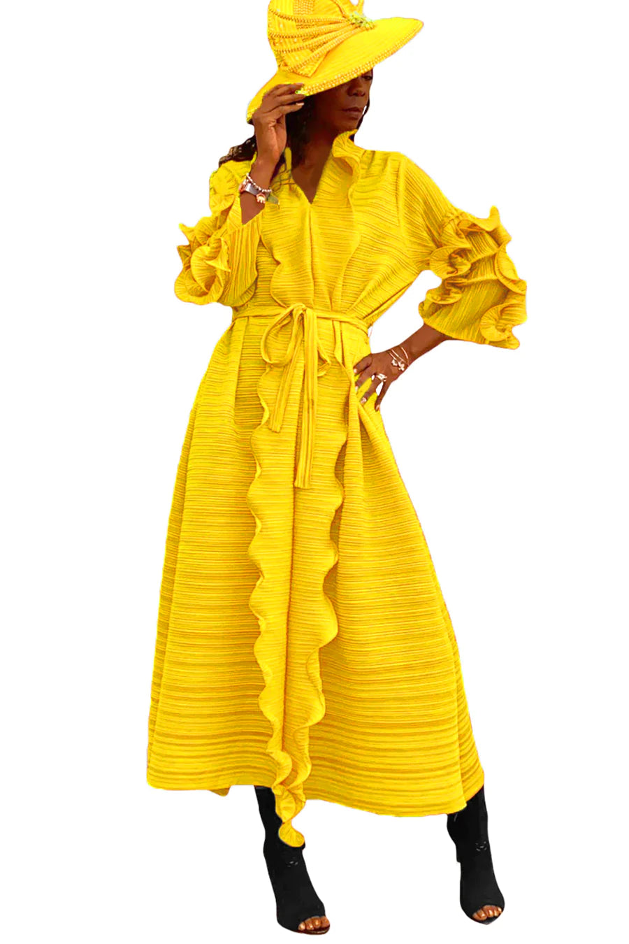 N By Nancy Dress X7335C-Yellow - Church Suits For Less