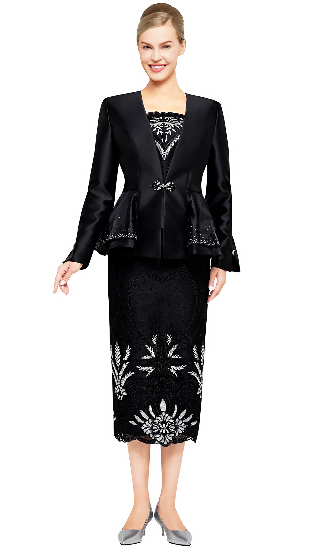 Nina Massini Church Suit 3092-Royal Black/White - Church Suits For Less