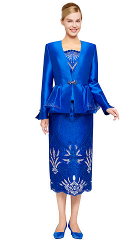 Nina Massini Church Suit 3092-Royal Blue/White - Church Suits For Less