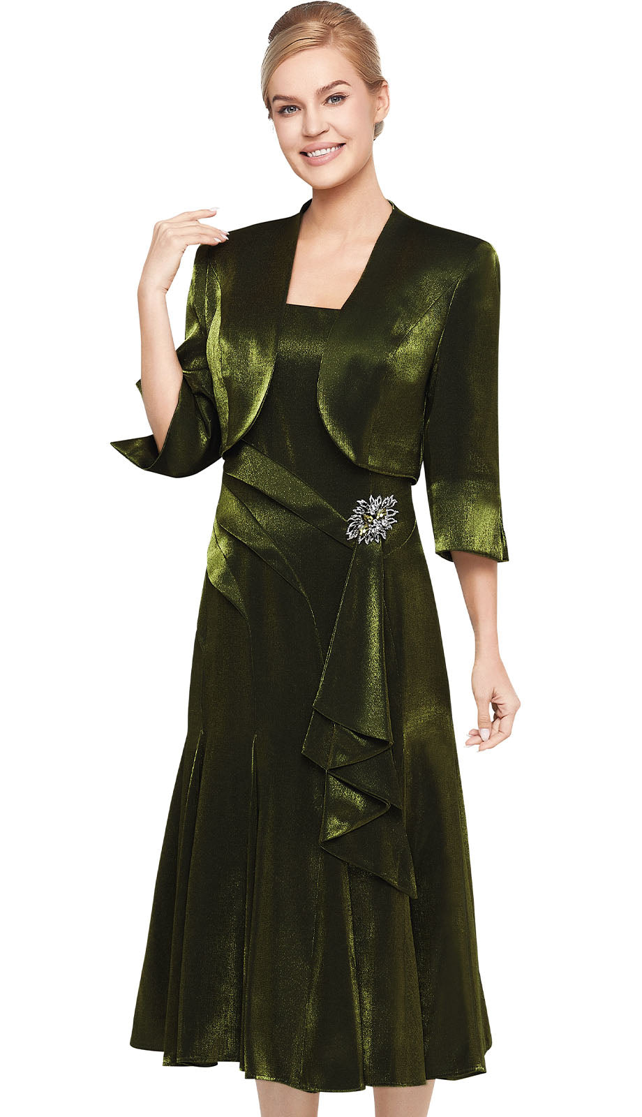 Nina Massini Church Dress 2680-Olive - Church Suits For Less
