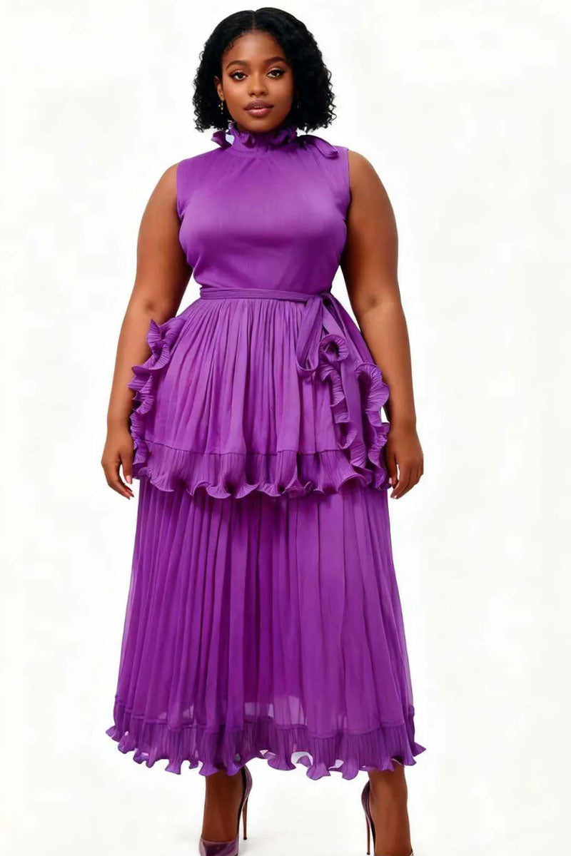 Ruffle Tiered Pleated Midi Dress