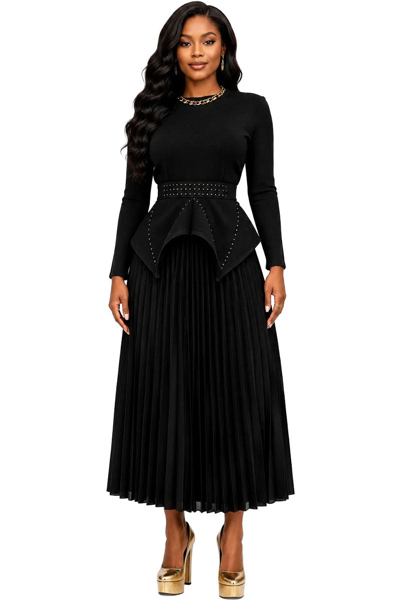 For Her By Tally Taylor Pleated Skirt Set – 83455-Black