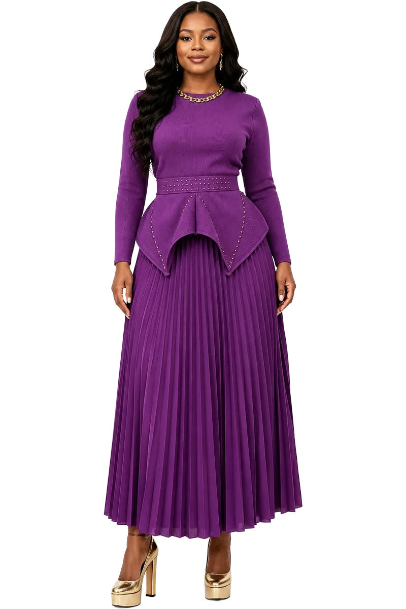 For Her By Tally Taylor Pleated Skirt Set – 83455 Purple