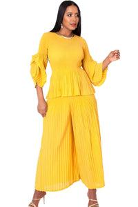Sleeve Pleated Pantset 82909-Mustard