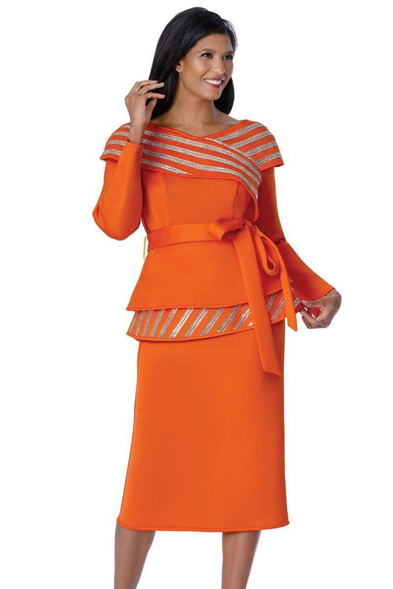 Women Church Suit 600672IR-Orange/Silver