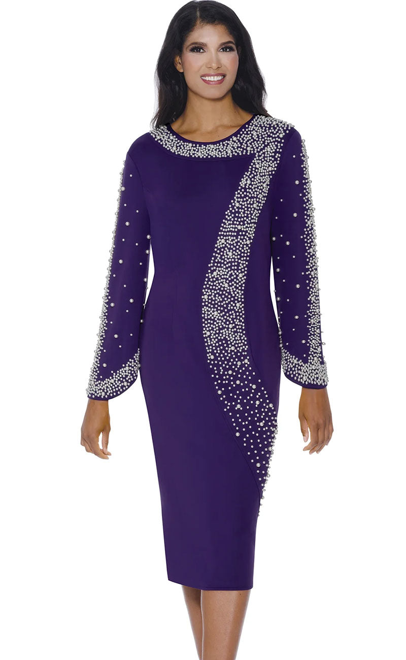 Stellar Looks Church Dress 600551-Purple - Church Suits For Less