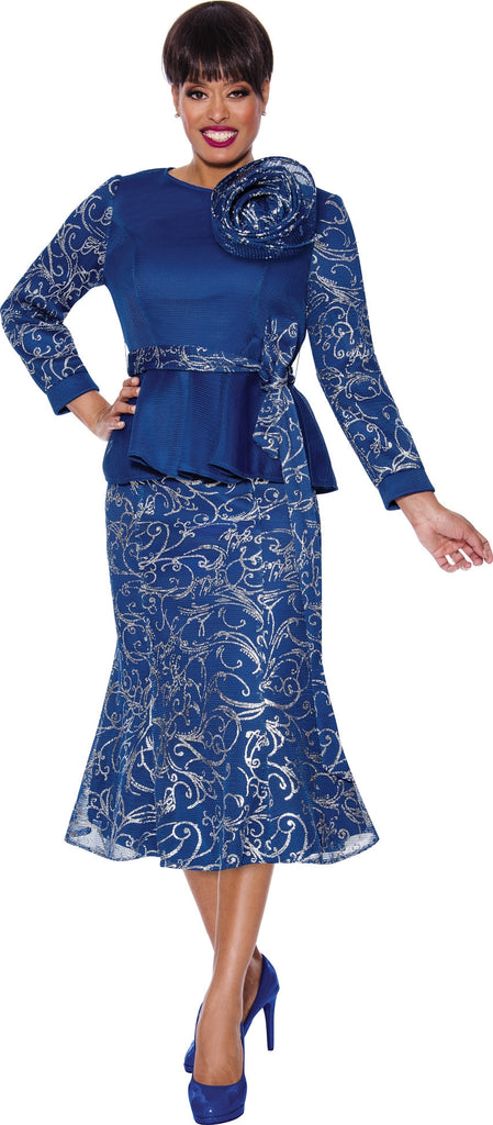 Stellar Looks Skirt Suit 1852-Royal Blue - Church Suits For Less