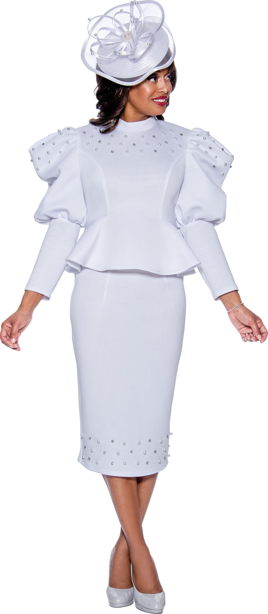 Stellar Looks Skirt Suit 1402C-White - Church Suits For Less
