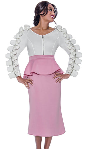 Stellar Looks Skirt Suit 1771-White/Pink - Church Suits For Less