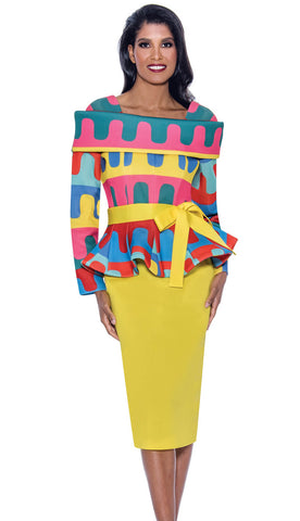 Stellar Looks Skirt Suit 1902C-Yellow/Multi