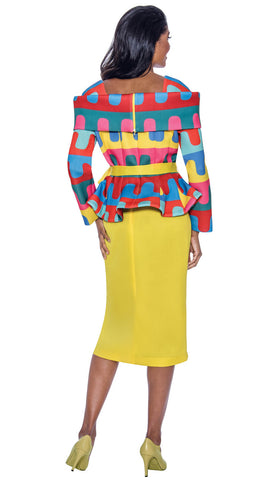 Stellar Looks Skirt Suit 1902C-Yellow/Multi - Church Suits For Less