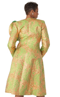 Tally Taylor Church Dress 4859-Green/Gold/Print - Church Suits For Less