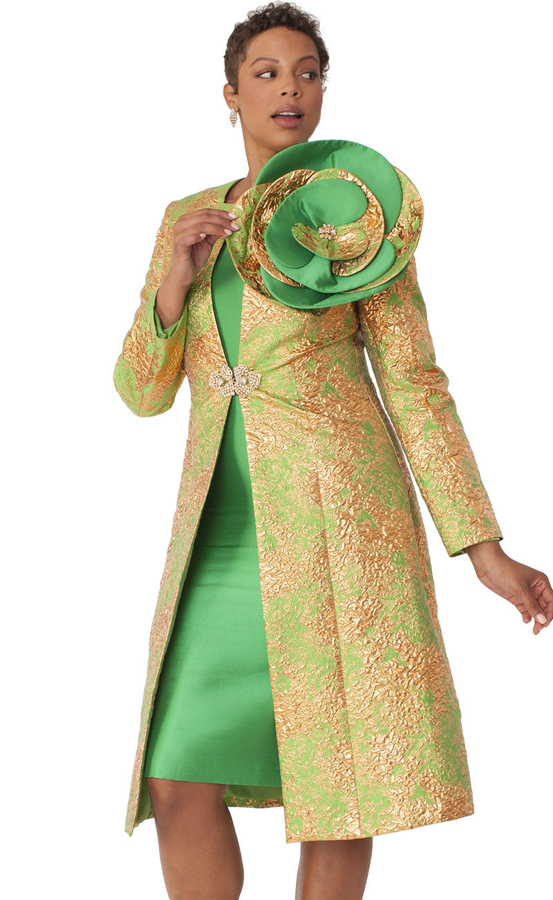 Tally Taylor Church Dress 4859-Green/Gold/Print - Church Suits For Less