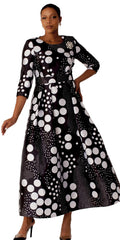 Tally Taylor Church Dress 4497-Black/White Dots - Church Suits For Less