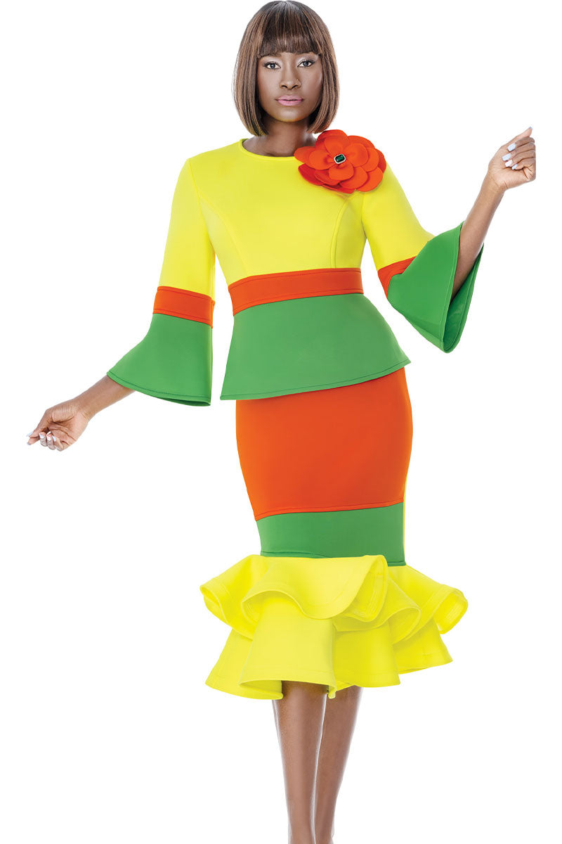 white christmas dresses Terramina 7015-QS Church Suit Yellow with Orange and Green / 18