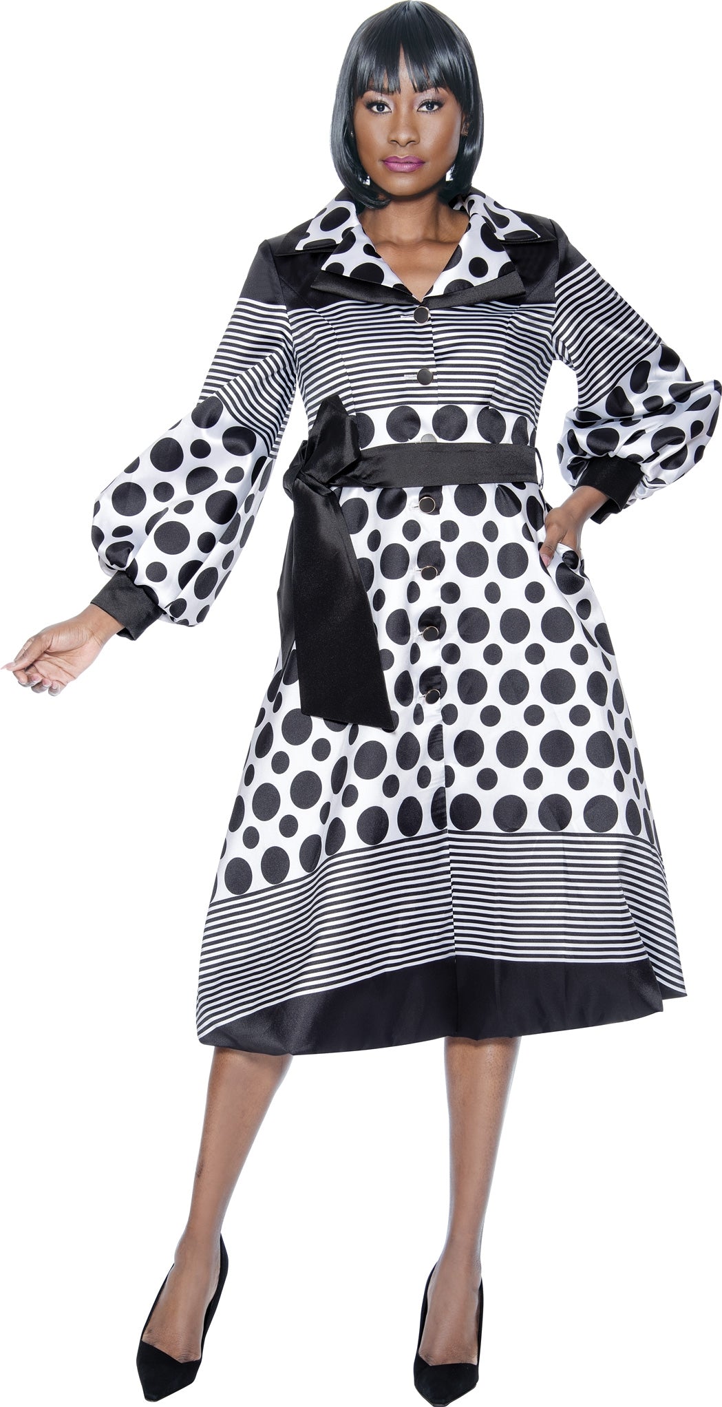 Terramina Church Dress 7052-Black/White - Church Suits For Less