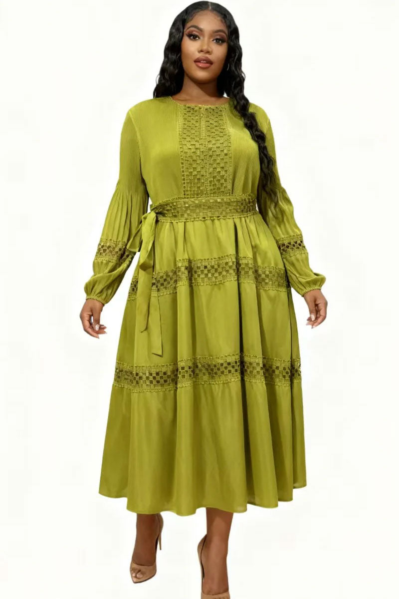 Lace Reverie Tiered Midi Dress 83023-Green