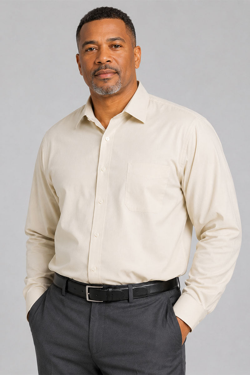Regular Fit Cotton Dress Shirt R-S100-Beige