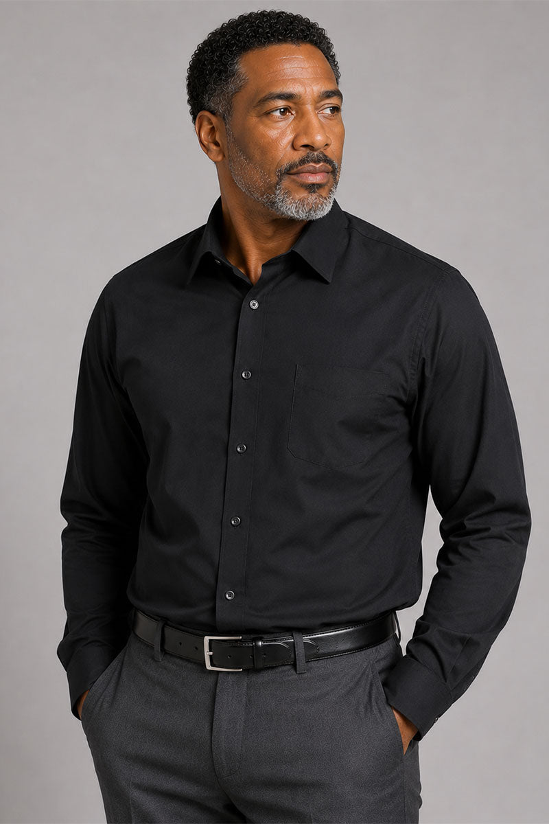 Regular Fit Cotton Dress Shirt R-S100-Black