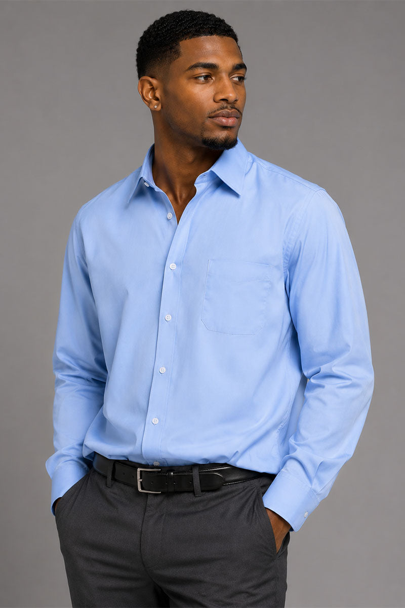 Regular Fit Cotton Dress Shirt R-S100-Blue