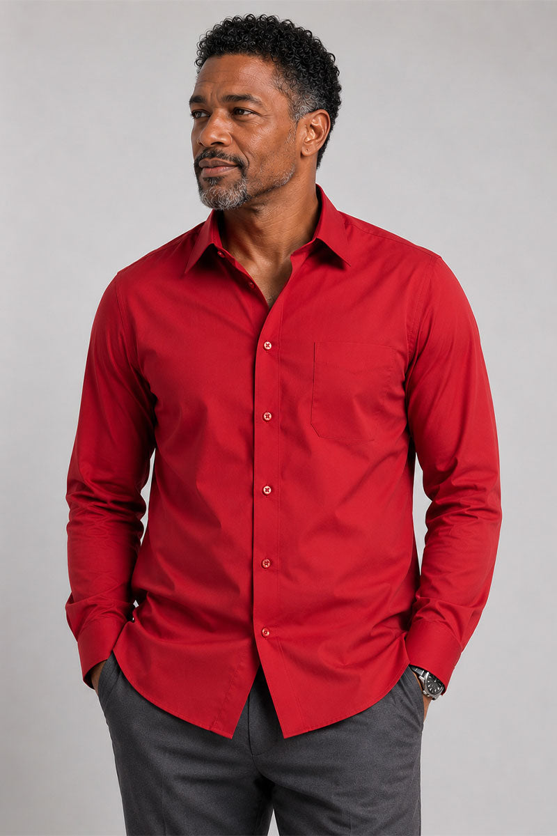 Regular Fit Cotton Dress Shirt R-S100-Red