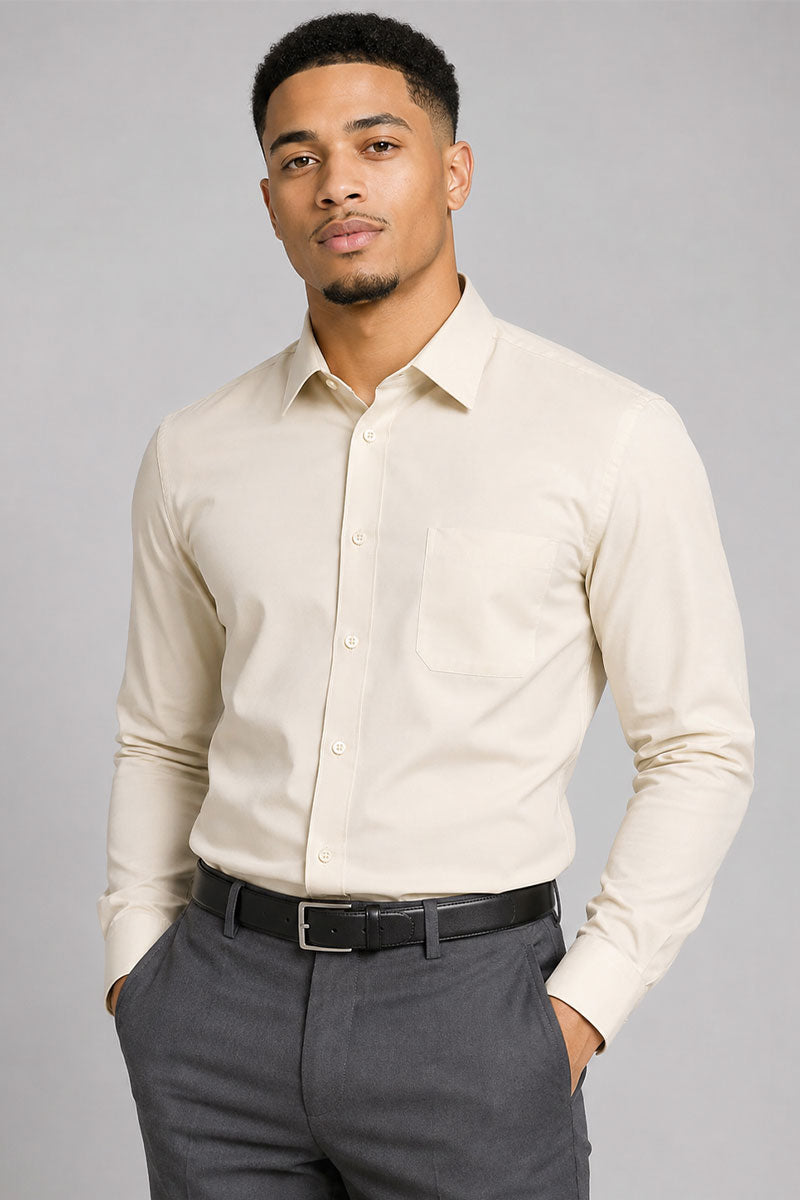 Slim Fit Cotton Dress Shirt S-S100-Beige